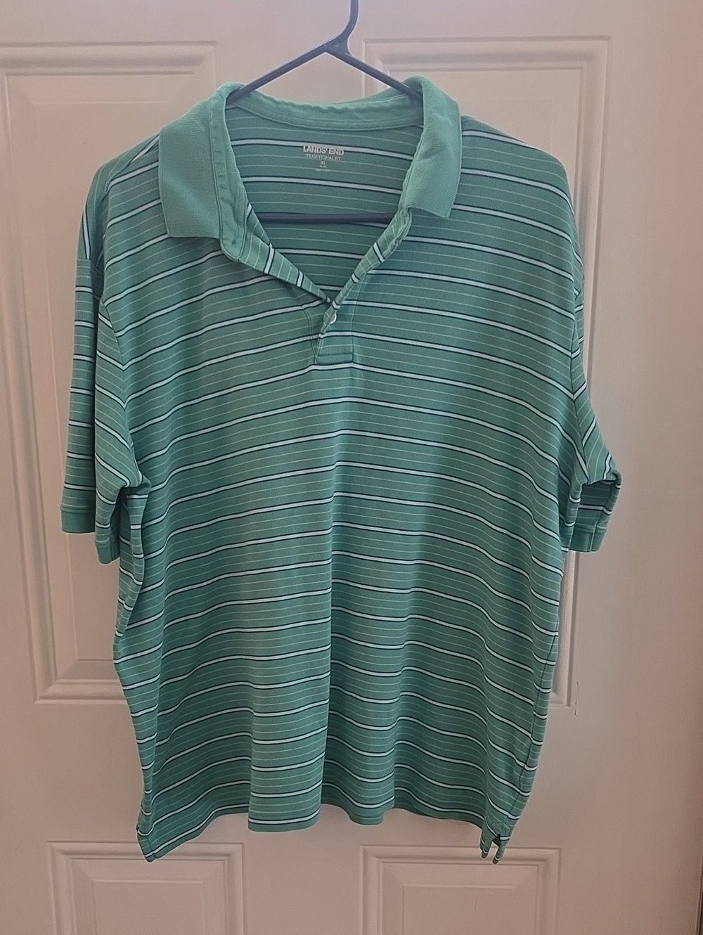 Lands' End Men's Seafoam Green Striped Polo